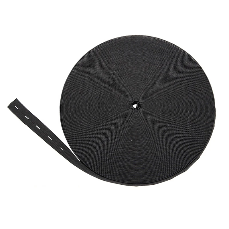 

2Colors DIY Sewing Accessories 15mm 20mm Button Hole Elastic Band White Black Buttonhole Pants Waist Adjustable 30M Costura