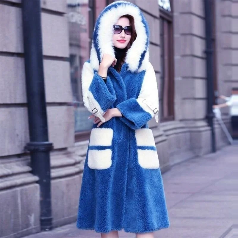 2021 зимнее утолщенное теплое женское меховое пальто с капюшоном длинное из