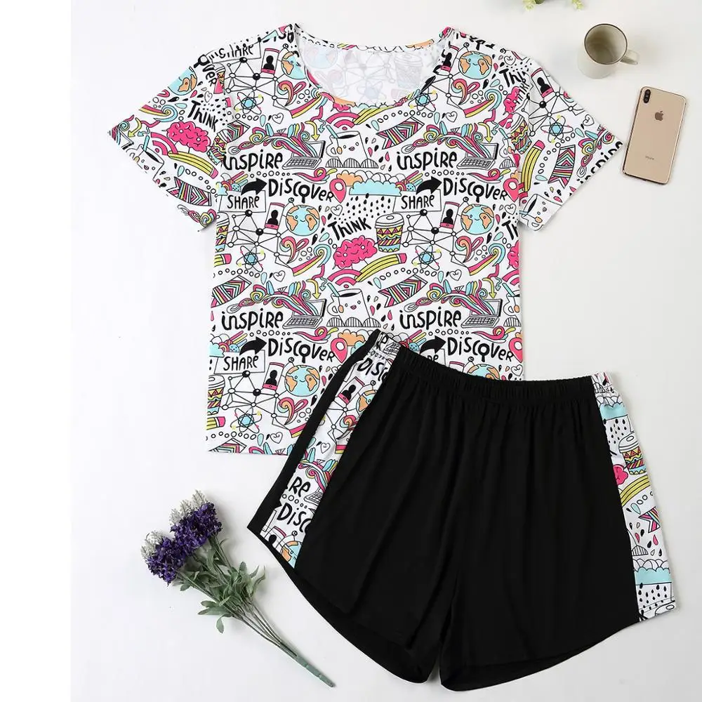 Пижама для женщин размера плюс пижамный комплект летняя женская пижама короткий