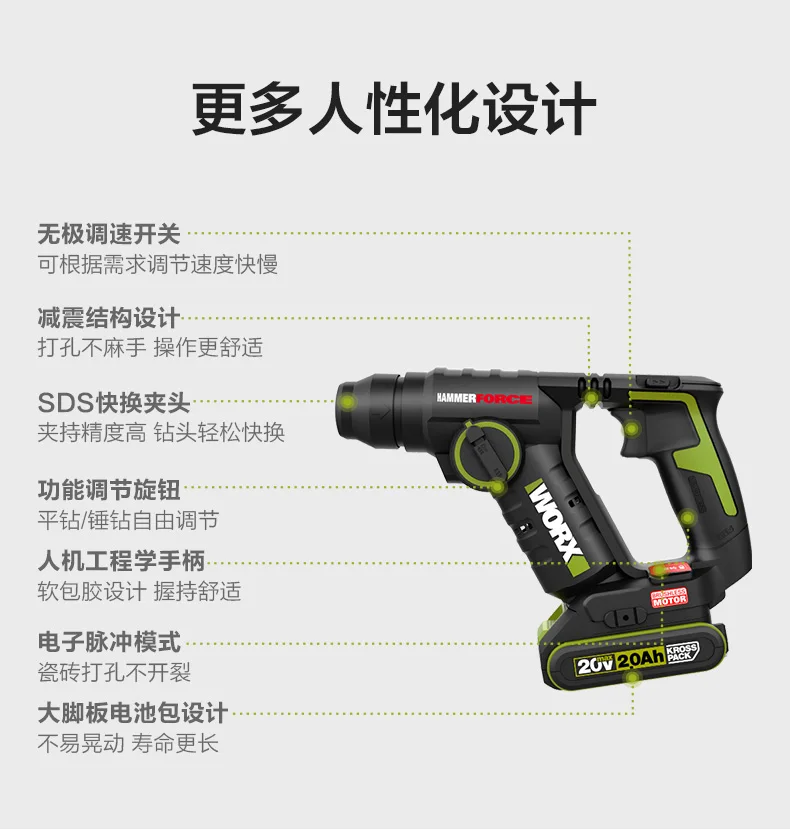 

Multifunctional lithium-ion rechargeable electric hammer light hand electric drill impact rotary drill brushless electric tool