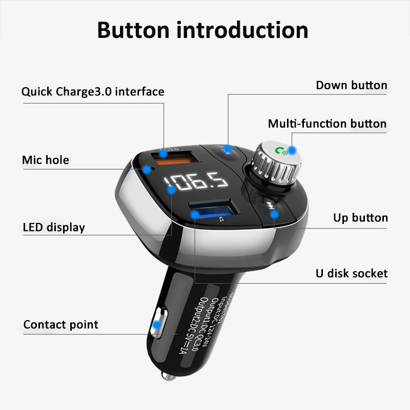 Универсальное зарядное устройство для huawei с bluetooth автомобиля путешествий usb