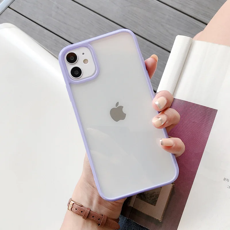 Clear Solid Candy Color Phone Case For iPhone 12 11 Pro Max X XR XS Max 7 8 6 Plus Hard Acrylic Back Cover For iPhone 13 Pro Max