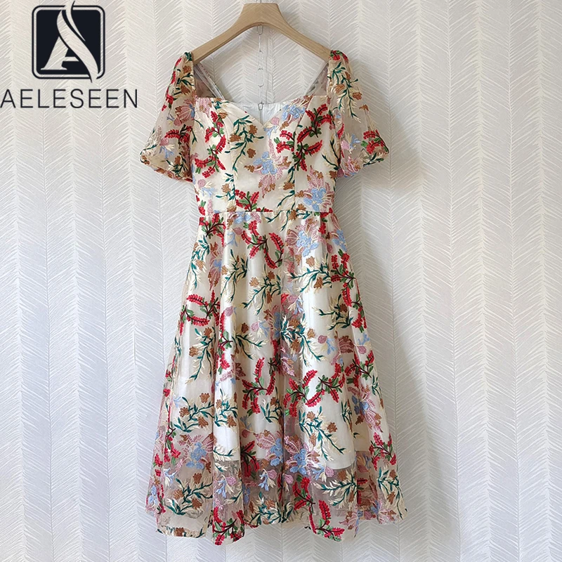 

Женское платье с цветочной вышивкой AELESEEN, летнее элегантное праздничное платье с V-образным вырезом и открытой спиной