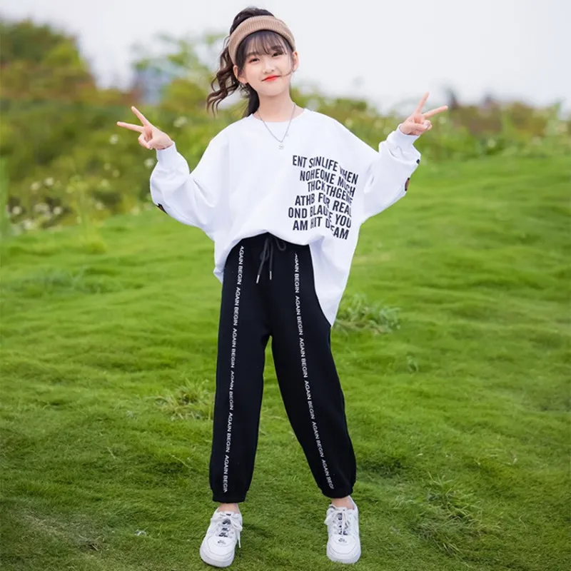 New Girls Clothes Set Teen Girls Tracksuit Spring Autumn Long Sleeve Letter T Shirt &Pants 2pcs Children Suits 6 8 10 12 14 Year