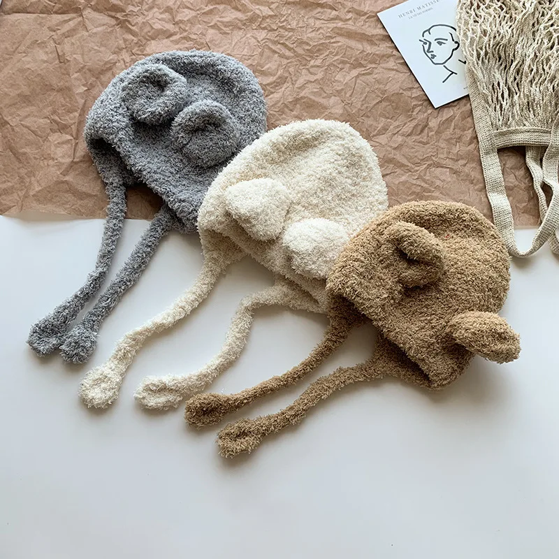 

Super Cute Baby Autumn and Winter Thickened Warm Ear Protection Hat Children Coral Fleece Cartoon Hat Warm Hood Baby Go Out Hat