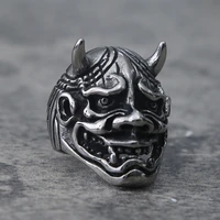 gothic bull head skull mens ring punk hip hop japanese demon stainless steel skull rings for men fashion jewelry gift