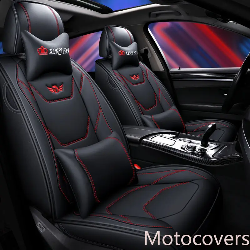 

Motocovers New Car Seat Covers Full Set For Sedan SUV Durable Leather Adjustable Five Seats Cushion Front Rear Seat Cover Blue