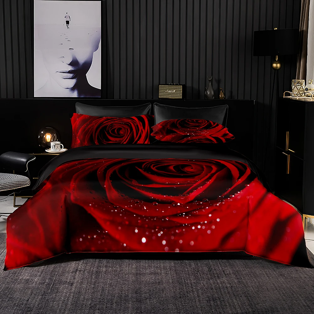 

Romantic Roses Pattern Bedding Set Duvet Cover 264x228 with Pillowcase,220x230 Quilt Cover,Super Luxury Queen Bed Set