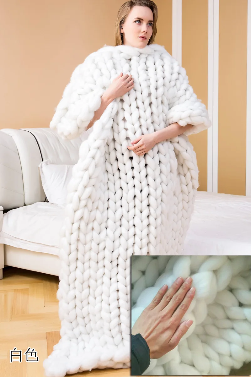 Large Soft Hand Chunky Knitted Blanket Plaids for Winter Bed Sofa Plane Thick Yarn Knitting Throw Cheap Cover Blankets | Дом и сад