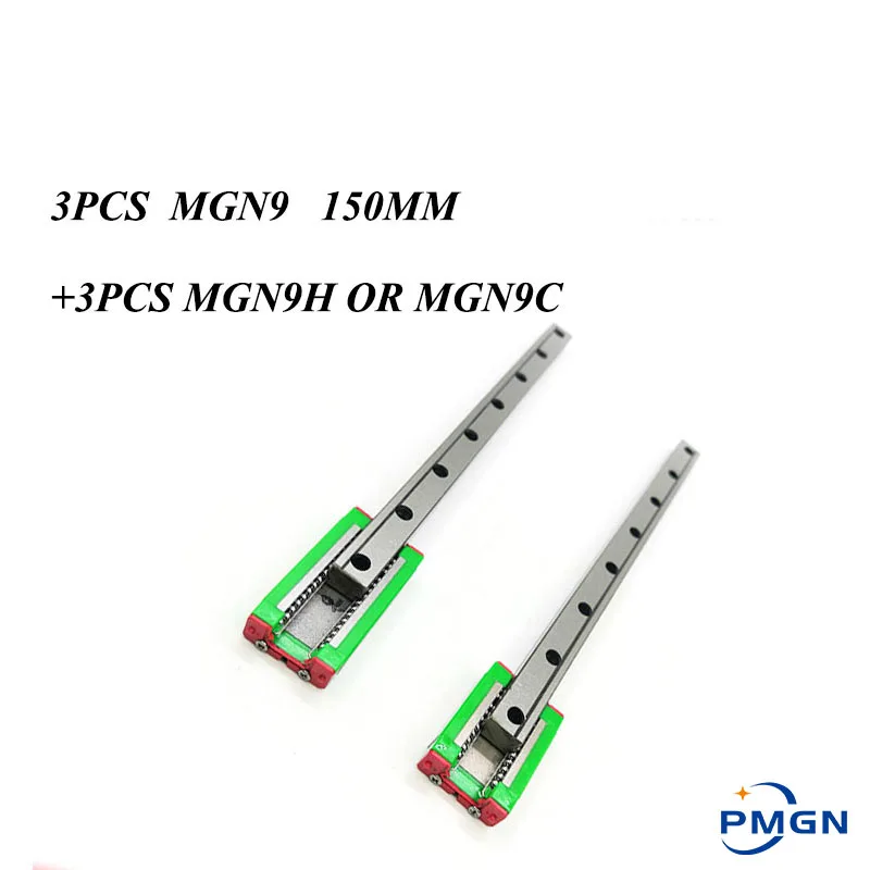 

High quality 3pcs 9mm Linear Guide MGN9 L= 150mm Linear Rail Way + MGN9C or MGN9H Long Linear SS Carriage for CNC XYZ Axis