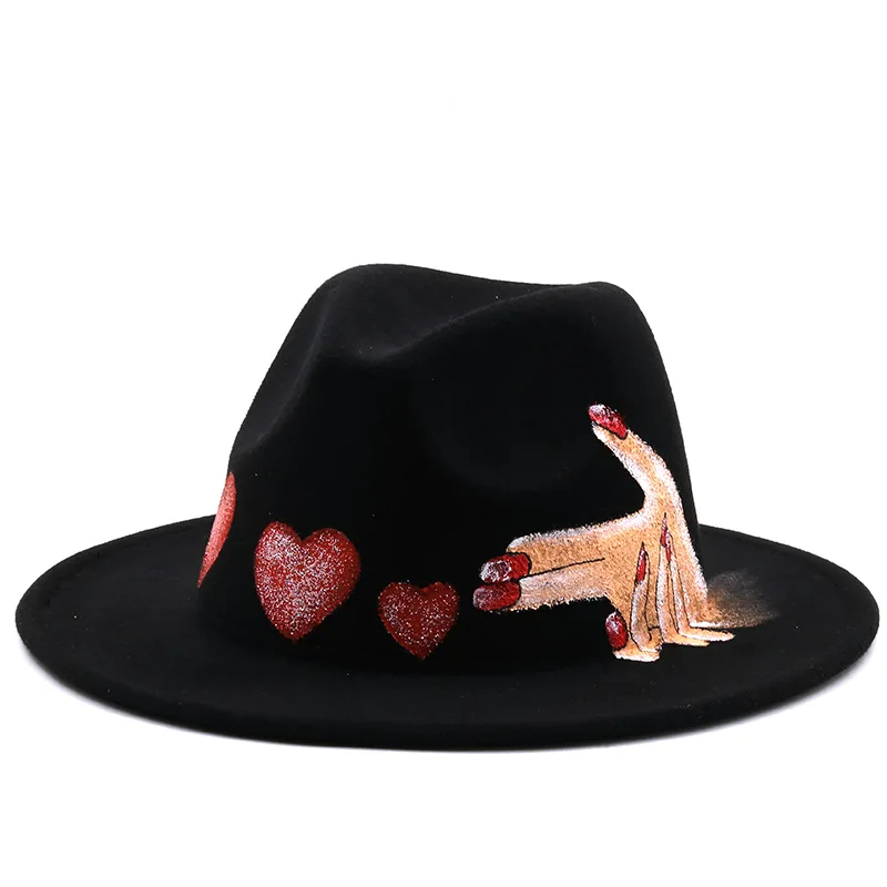 

Cashmere Fedoras Male Hand-painted Painted Lightning Flat Brim Top Hat Jazz Hat Couple Woolen Top Hat Summer Hats for Men Women