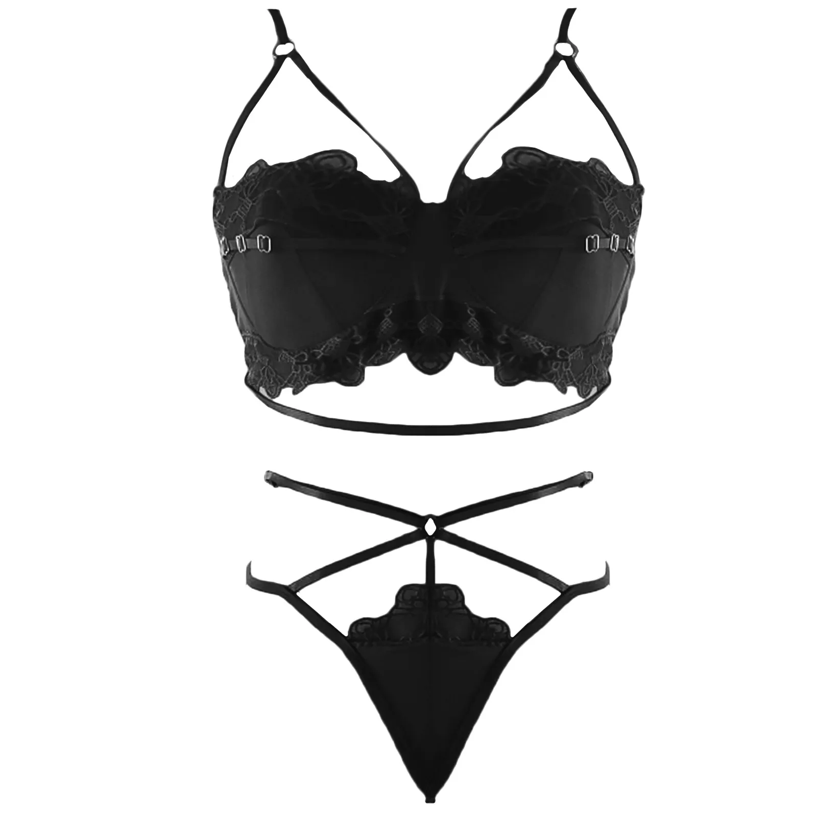 

Urban Fashion Woman Underwear Sexy lace Lingerie Ladies Fashion Sexy Water-soluble Lace Underwear Bandage Three-Point Set