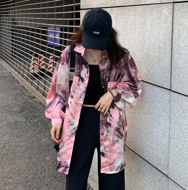 

Autumn new style personality tie-dye loose casual cardigan shirt women