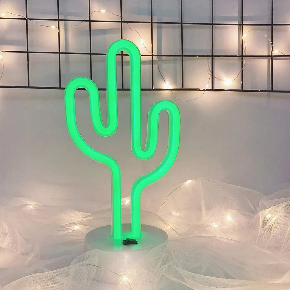 Неоновый ночник в форме кактуса с зеленой лампой питание от USB и аккумулятора
