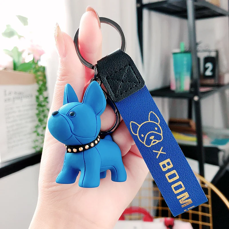 

Bulldog Pendant Keychains Dog Leather Silicone Strap Keychain for Women Bag Car Key Ring Lobster Clasp Key Chain Jewelry