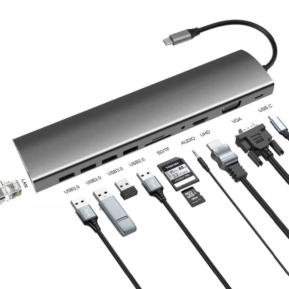 Устройство для чтения карт памяти DeepFox 11 в 1 концентратор USB C к HDMI VGA Lan 3 0 порты SD/TF
