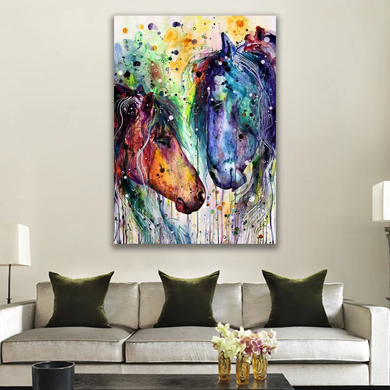 

Color Horse Graffiti Animal Art Canvas Painting Cuadros Posters Print Wall Art for Living Room Home Decor (No Frame)