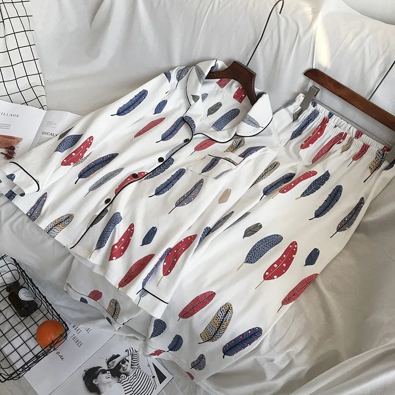 Новинка 2019 милая одежда для сна женские пижамные комплекты Хлопковые с принтом