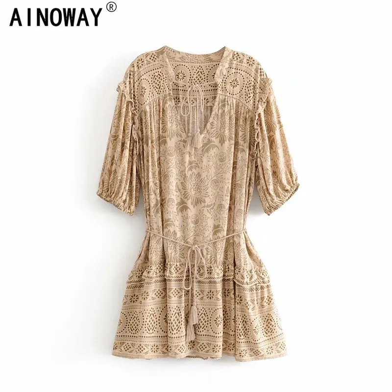 Винтажное шикарное женское платье с цветочным принтом коротким рукавом