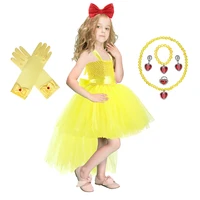 girls unicorn princess tutu dress kids crochet tulle long tail yellow cosplay costume ball gown children birthday party gift