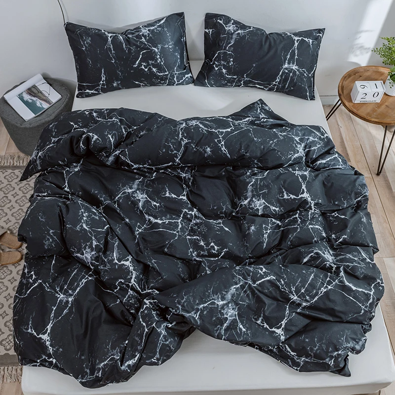 Комплект постельного белья из 100% хлопка с мраморным рисунком, черного и белого цвета, односпальный, двуспальный, полноразмерный, Королевски... от AliExpress RU&CIS NEW