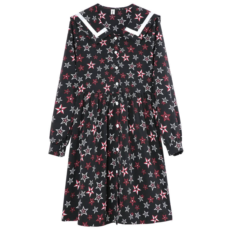 Женское платье с длинным рукавом винтажное принтом в виде звезд воротником Питер