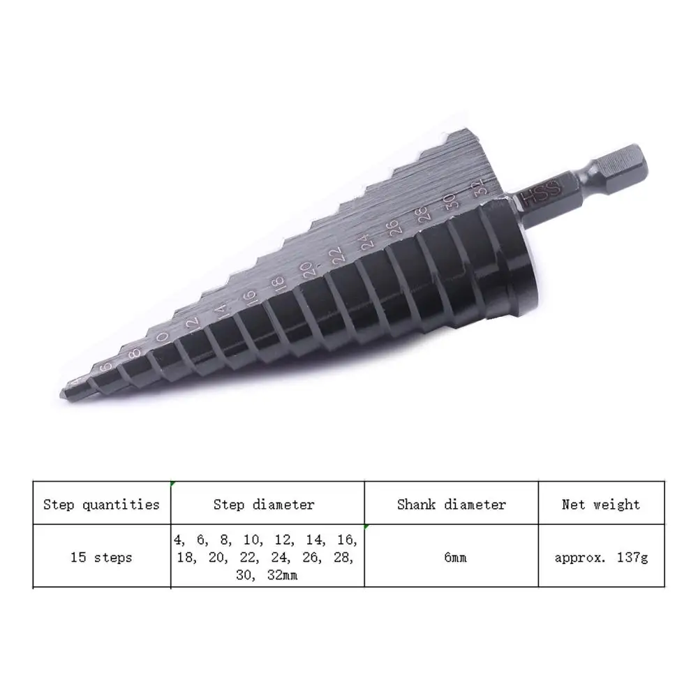 1 Pcs 6mm Shank HSS Nitride Black Stepped Drills 4-12/20/32mm Straight Groove Cone Drill Bit For Metal Wood Plastics Drilling |