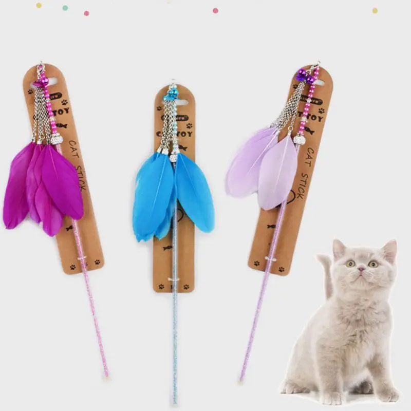 

1PC Pet Cat Toy Stick Feather Tassel Chain Color Bell Funny Cat Pole Fairy Funny Cat Stick Funny Pet Feather Supplies Gift Toys