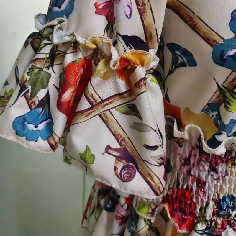 

2021 Hot Sell New Summer Women Square Neck Short Sleeve Flower Print Maxi Dress Travel Party Vintage Boho Beach Loose Pleated
