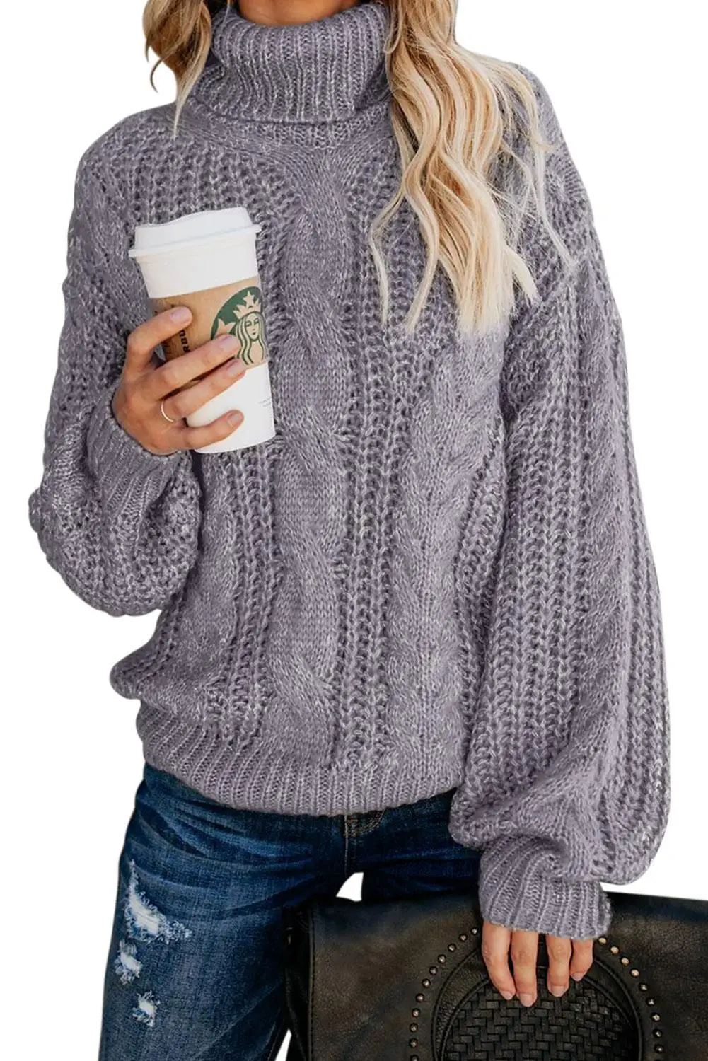 Женский трикотажный свитер-водолазка с длинным рукавом | Женская одежда