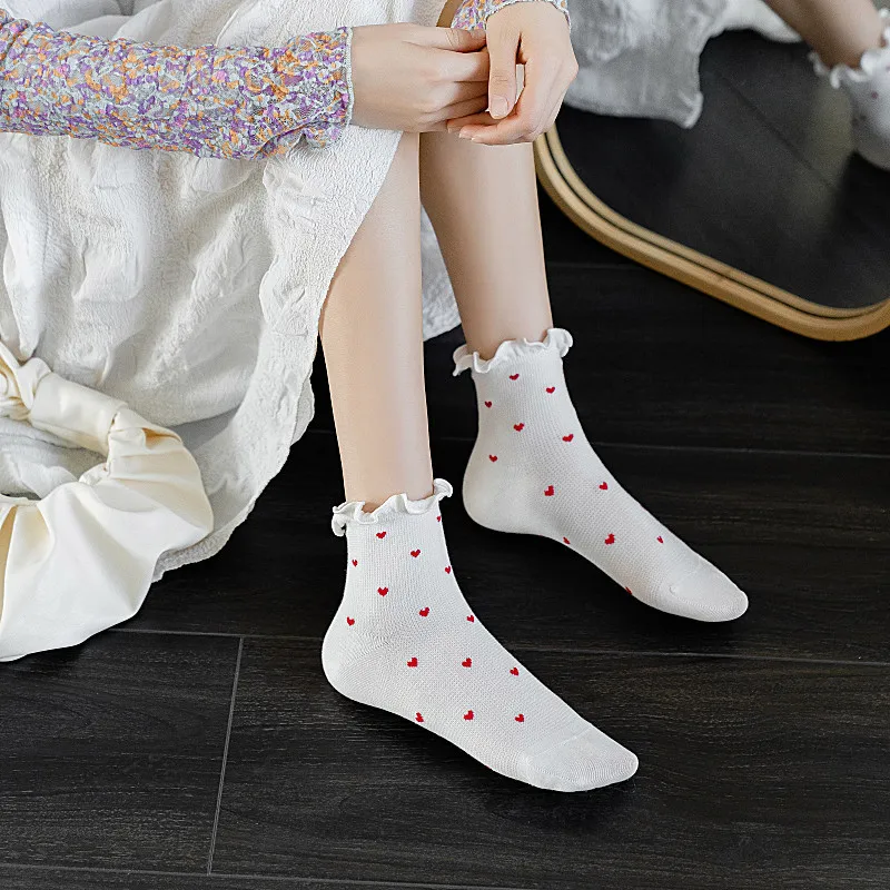 

AOMU 3Pairs/Set Korea New Design Spring Summer Cute Solid Colorful Color Heart Short Socks For Women Girls Accessories