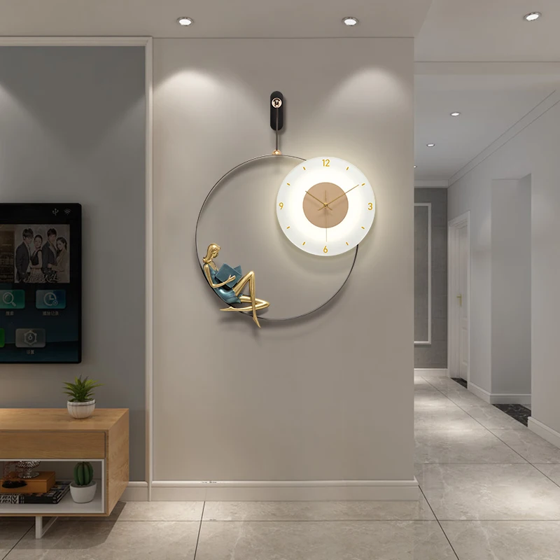

zq Nordic Light Luxury Living Room Wall Clock Creative Fashion Modern Simple Light Clock Clock