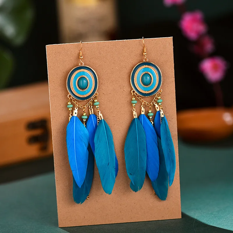 Женские серьги-подвески с перьями в этническом богемном стиле - купить по