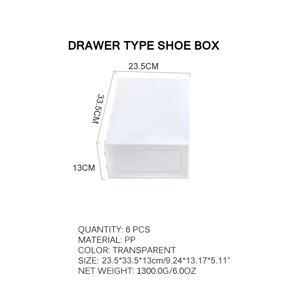 6 шт./лот пластиковые штабелируемые коробки для обуви коробка органайзер на