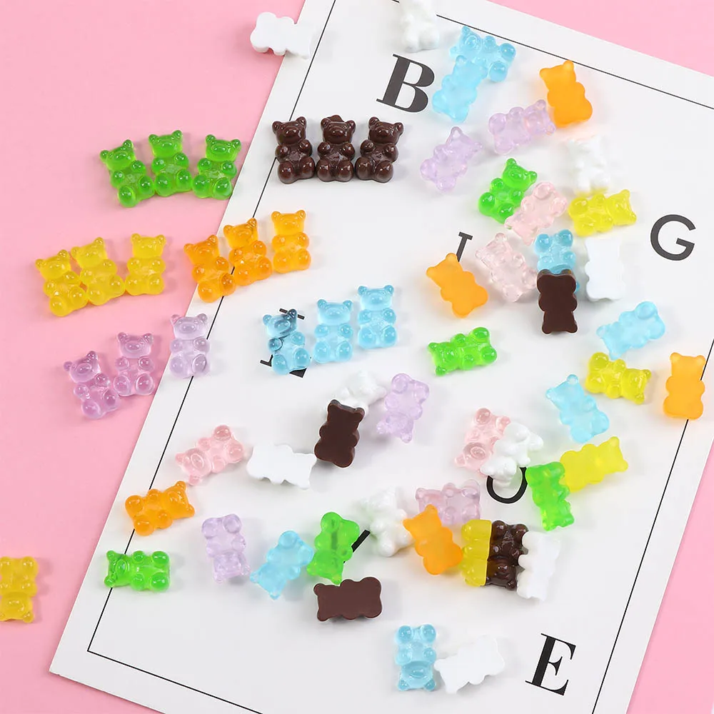 10 шт./упак. Медвежонок DIY подвески кабошоны из смолы глиттер карамельного цвета