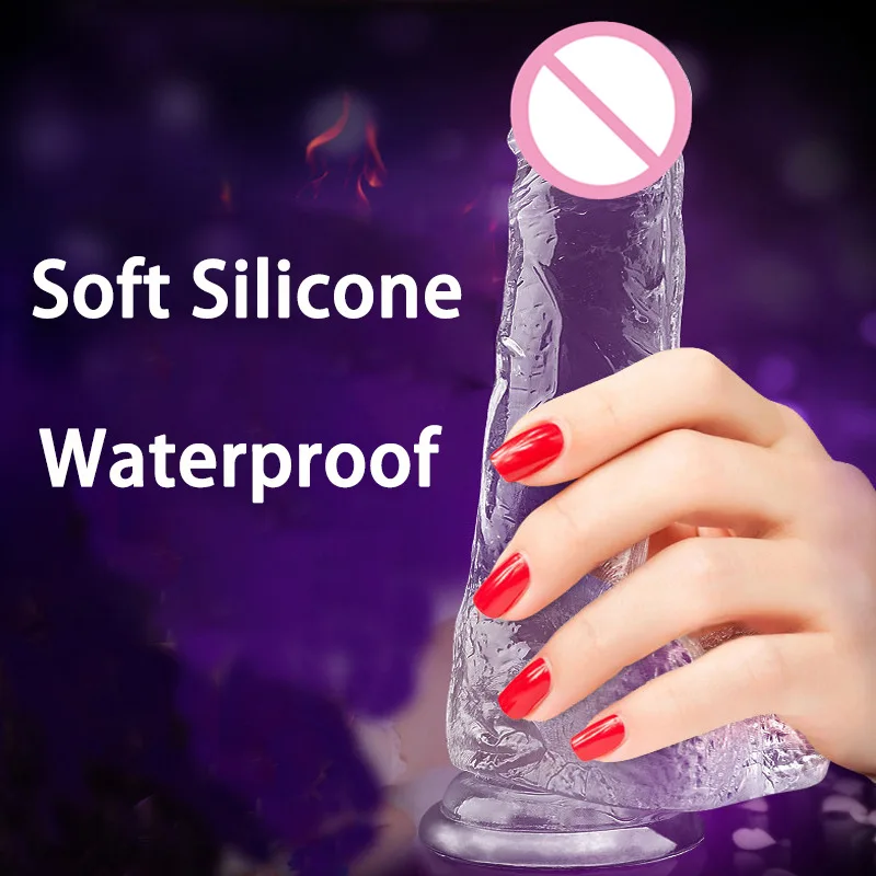 Different sizes Female simulation penis crystal transparent dildo adult female masturbation device S With suction cup M L
