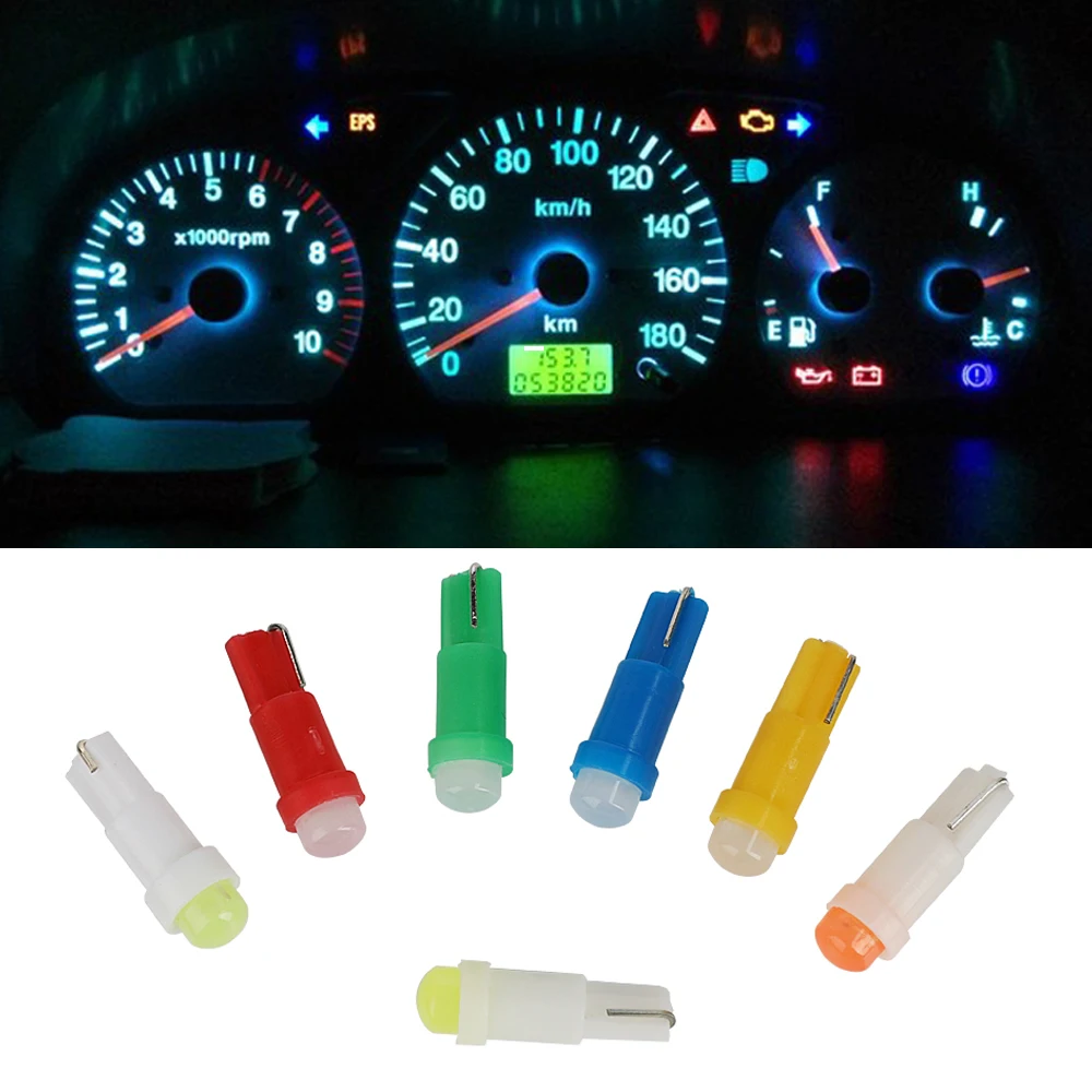 

10pcs T5 Led Bulb Dashboard Gauge Lamps 1SMD W1.2W W3W Car Led Interior Wedge Warming indicator Wedge Instrument Yellow Blue