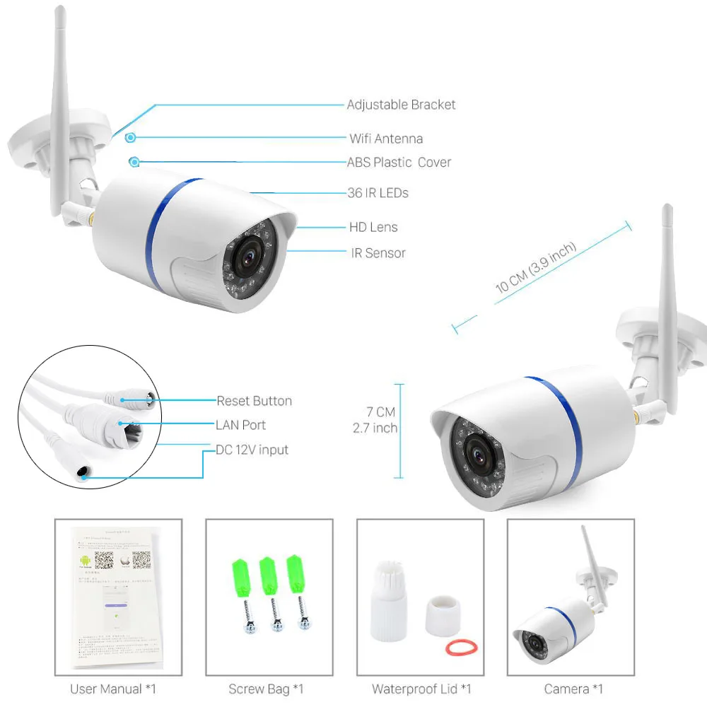 IP камера цилиндрическая 720P 1080P Wi Fi|Камеры видеонаблюдения| |