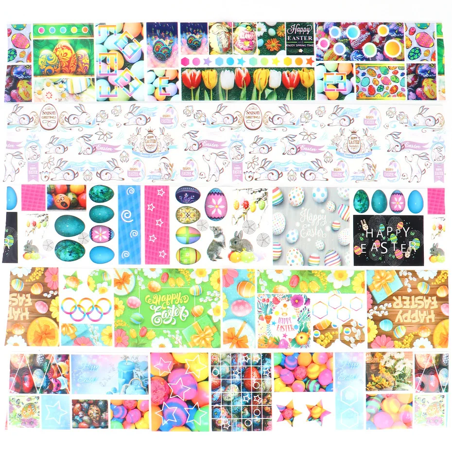 

10pcs 2021 New Funny Foils for Nail Art Easter Designs Eggshell Bunny Star Animal Transfer Sticker Wraps Spring Decoration
