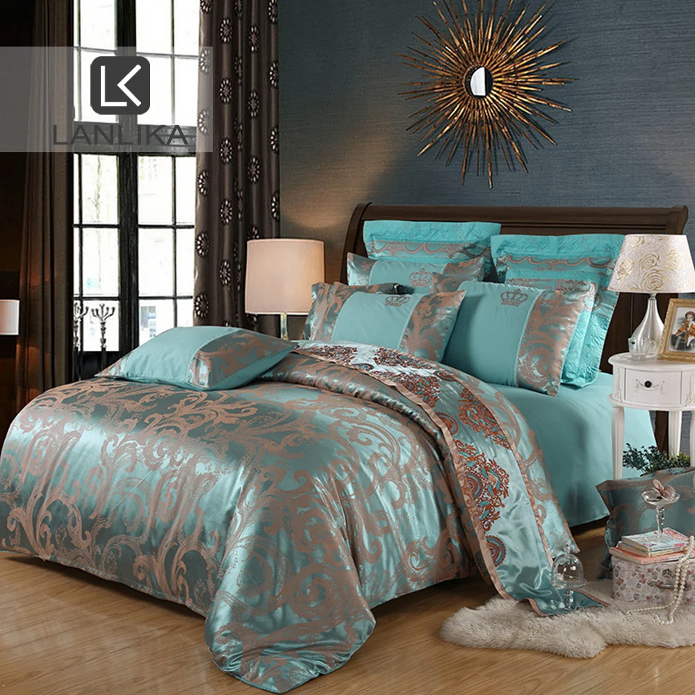 Lanlika Зеленый жаккардовый Комплект постельного белья роскошный Евро наволочка