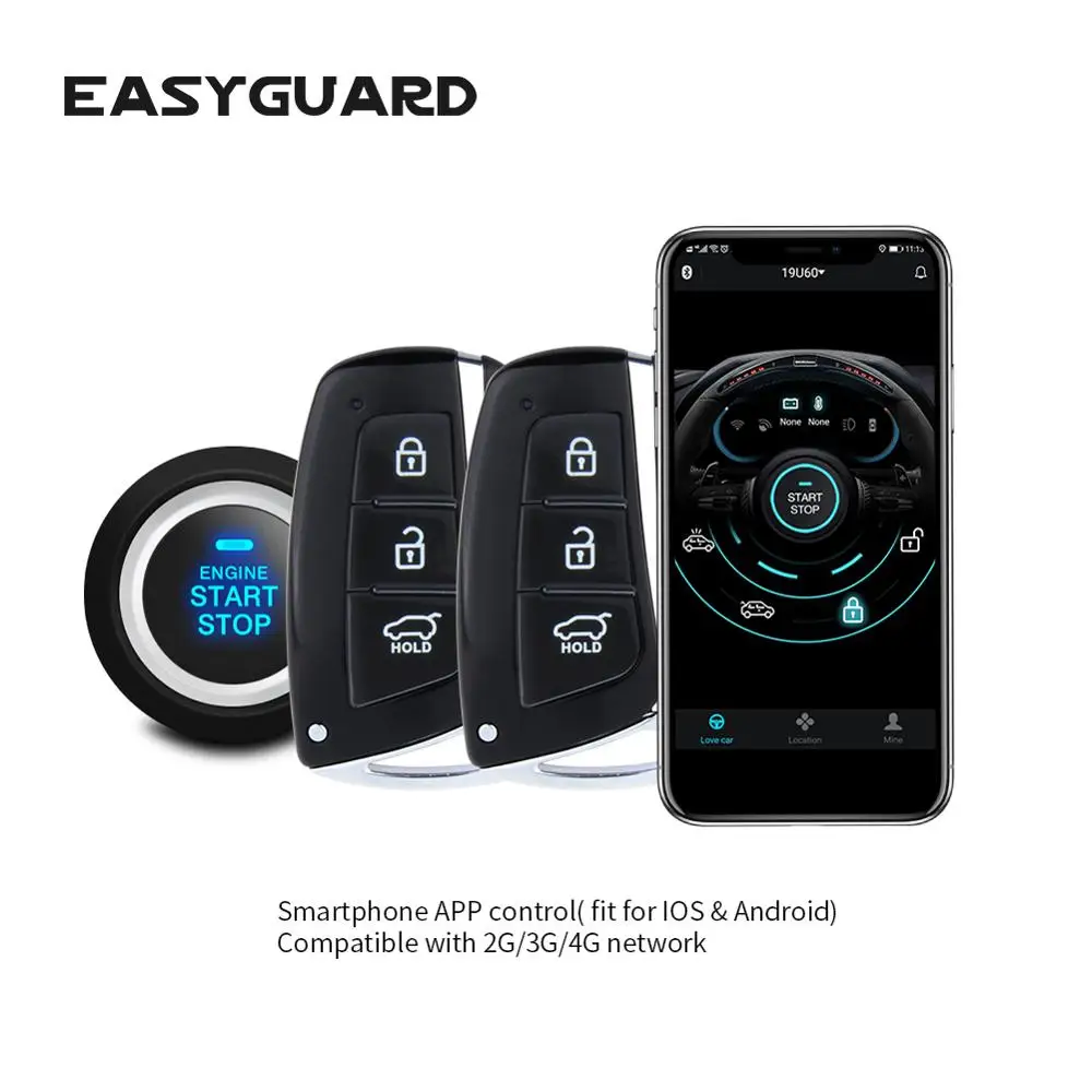 EASYGUARD Смартфон APP IOS Android 4G 2G PKE БЕСКЛЮЧЕВОЙ вход двигатель остановка дистанционный запуск GSM сигнализация безопасности GPS трекер