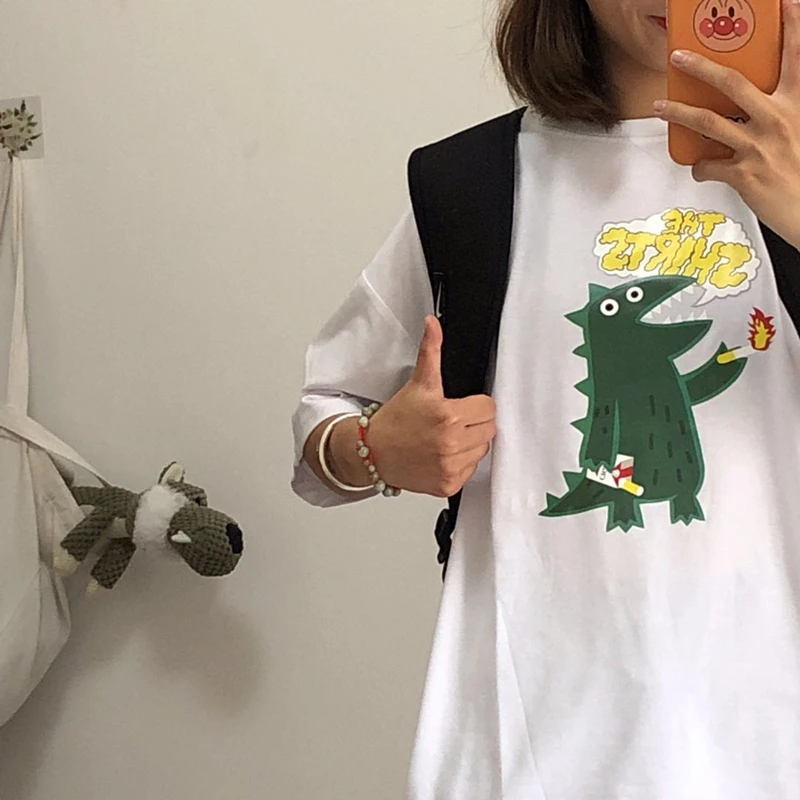 Женская футболка Shellsuning Ulzzang с графическим принтом летняя круглым вырезом и