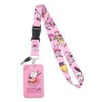 ya111 anime timid dog card cover business card with lanyard id card pass mobile phone usb badge holder key strap