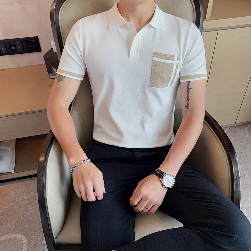 Высококачественная Летняя мужская рубашка поло Модная трикотажная с коротким