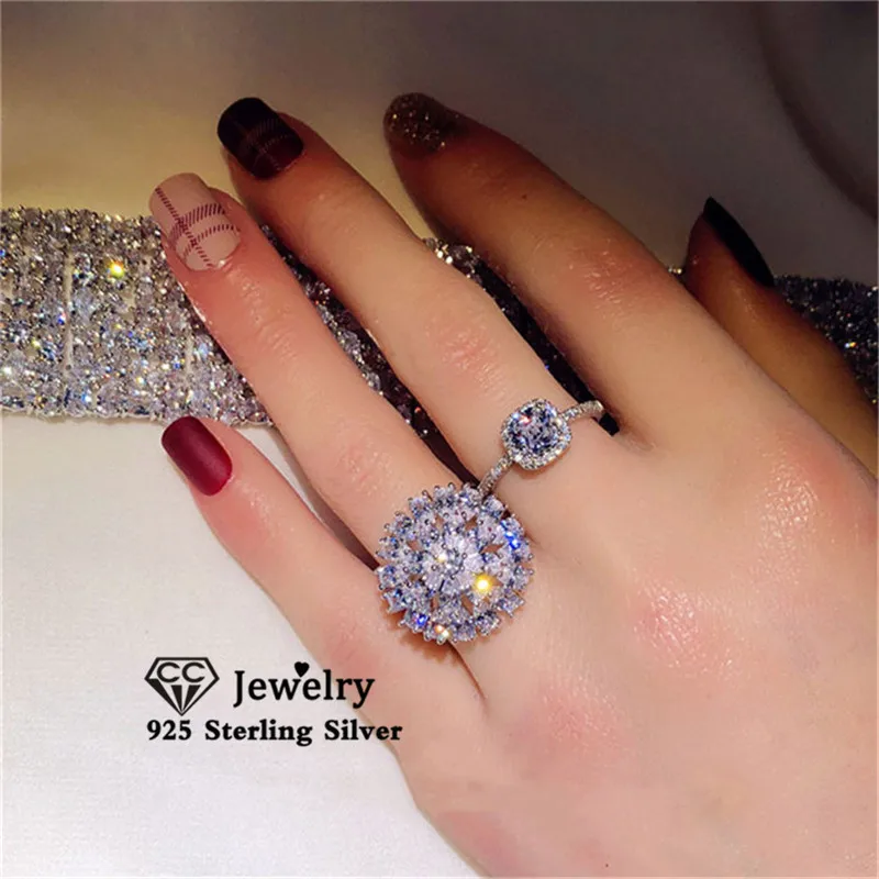 CC серебряные кольца для женщин S925 свадебное обручальное кольцо с кубическим