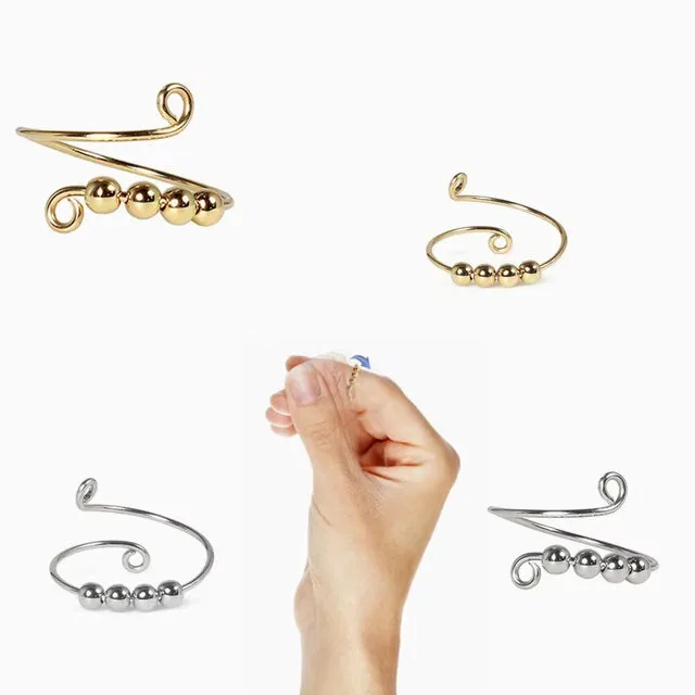 

Fidget Beads Fidget Ring Spinner Single Coil Spiral Fidget Ring Beads Rotate Freely Anti Stress Anxiety Ring Toy For Girl Women