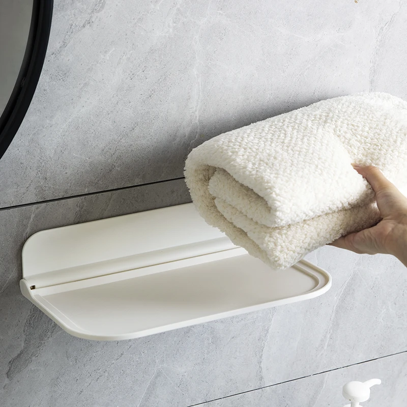 

Bathroom foldable storage board bathroom wall mounted non perforated towel clothing storage plastic storage board
