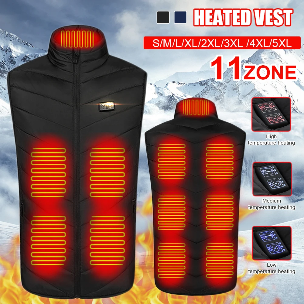 

11 Heated Vest Sleeveless Jacket Intelligent Electric Heating Thermal Warm Vest with 3 Temperature Setting for Outdoors Activity