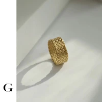 ghidbk 2021 new trendy vintage dainty irregular hollow grid wide rings in stainless steel street style shaped chain open ring