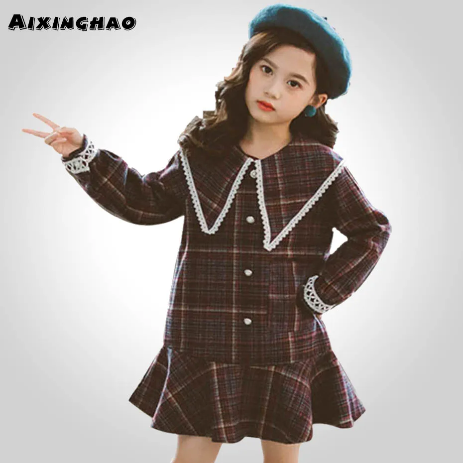 Детские платья для девочек Повседневное платье детское в клетку зимняя одежда